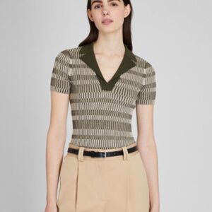 Club Monaco Ribbed Johnny Collar Sweater Tee Green Mix